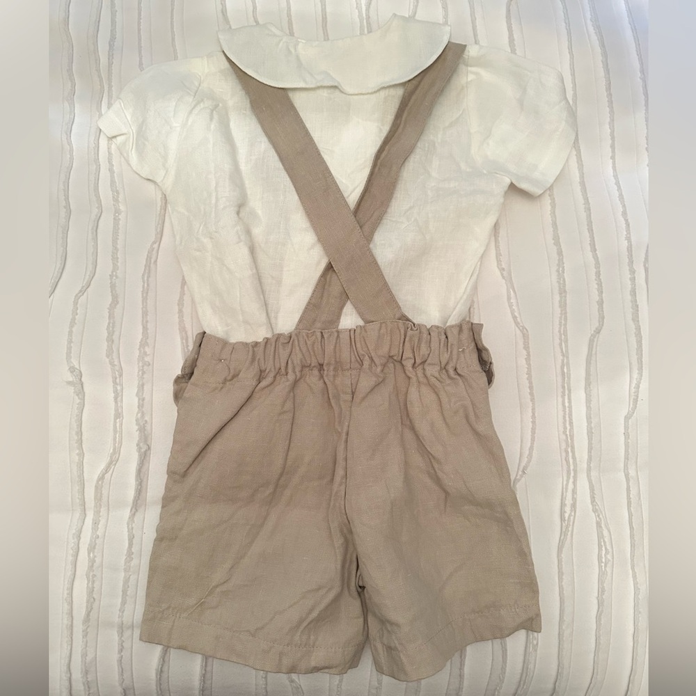 Beige H bar dungarees & shirt - Picture 3 of 6
